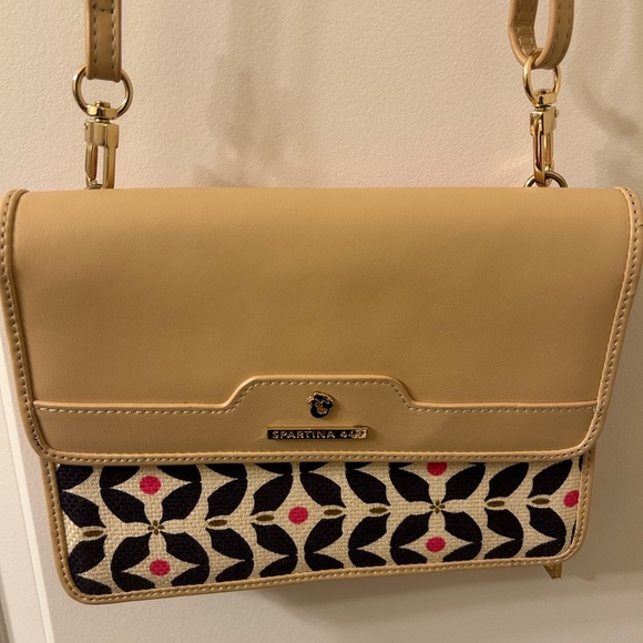 Spartina 449 Tan and Black Crossbody Bag with Flap Closure - Picture 1 of 6